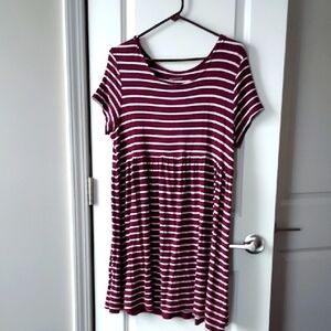 Arizona Short Sleeve Striped Maroon Dress Xl